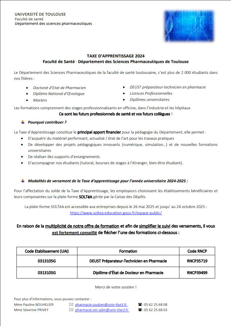 TAXE APPRENTISSAGE PHARMACIE